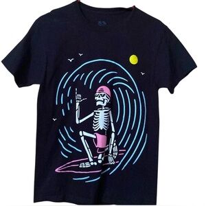 Surfing Skeleton T-Shirt Black Small